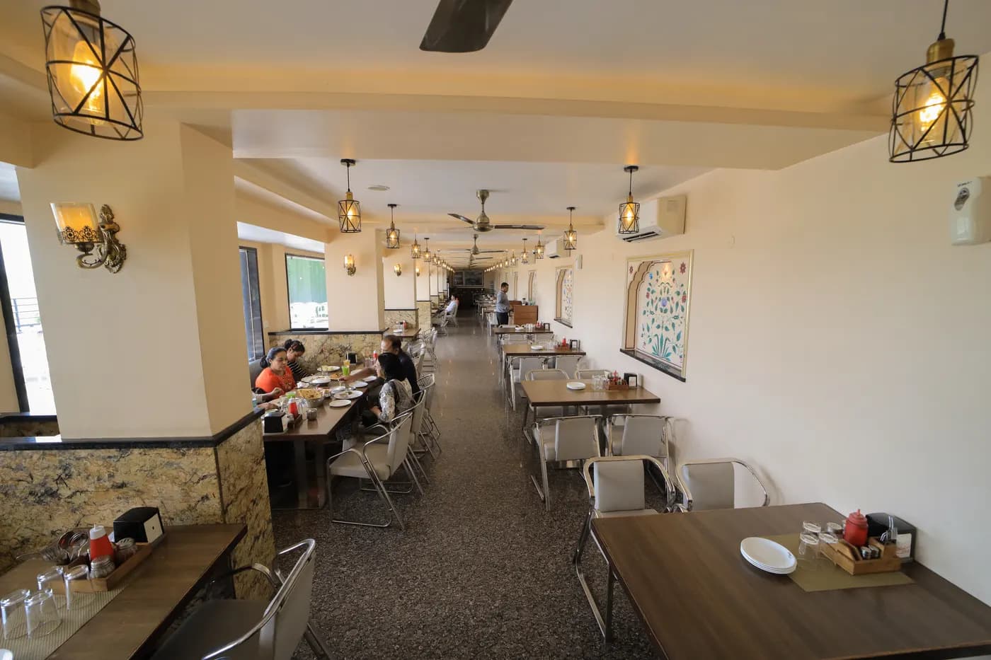 Dining hall at Cheelgadi vegetarian restaurant in Jaipur